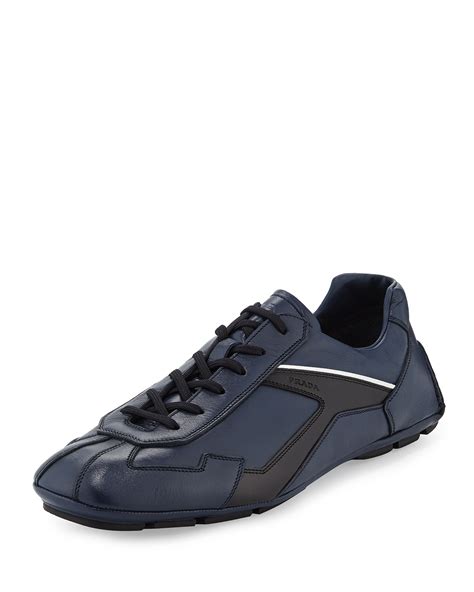 Prada Monte Carlo Leather Sneaker, Black/Navy 